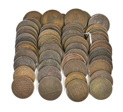 Lot 371 - Mixed 19th Penny Tokens, 56 tokens comprising;...