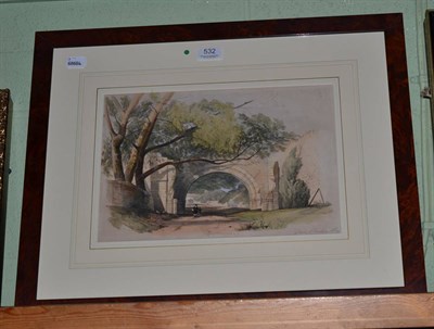 Lot 532 - A framed print of Coverham Abbey archway