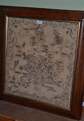 Lot 536 - Embroidered map sampler of England and Wales worked by Maria Kelk, Aged 9, 1796, worked in...