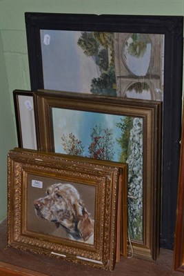 Lot 540 - Jackson (20th century), Head study of a dog, signed, pastel, together with an oil on board of a...