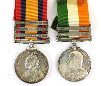 Lot 18 - A Queen's South Africa Medal, with three...