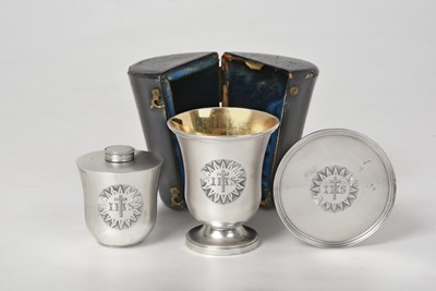 Lot 2411 - A Three-Piece Victorian Silver Travelling Communion-Set