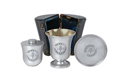 Lot 2411 - A Three-Piece Victorian Silver Travelling Communion-Set