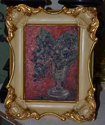 Lot 551 - Modern British School (20th century) Still life of lilac in a vase, oil on board, 17.5cm by 12cm