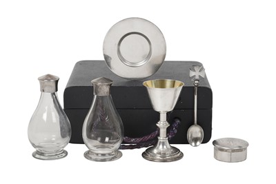 Lot 2078 - A Six-Piece George V Silver or Silver-Mounted Travelling Communion-Set