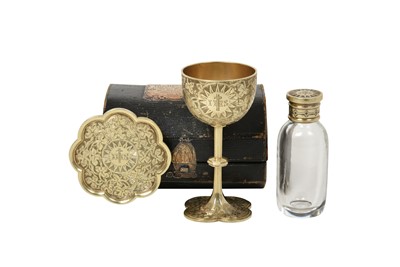 Lot 2071 - A Three-Piece Victorian Silver-Gilt or Silver-Gilt Mounted Travelling Communion-Set