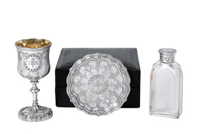 Lot 2410 - A Three-Piece Victorian Silver or Silver-Mounted Travelling Communion-Set