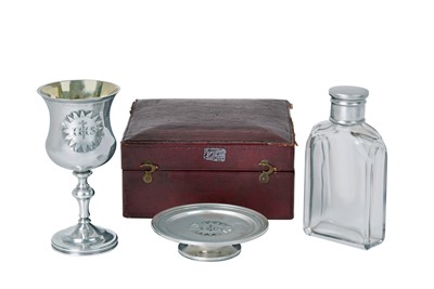 Lot 2412 - A Three-Piece William IV Silver or Silver-Mounted Glass Travelling Communion-Set