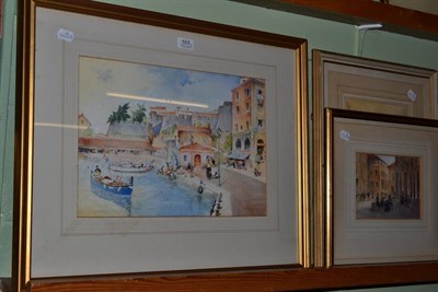 Lot 555 - A W Brown, ";Ville France";, signed, watercolour, together with three further watercolours...