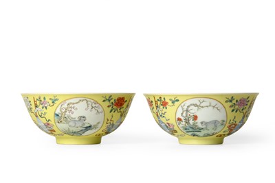 Lot 123 - A Pair of Chinese Porcelain Yellow Ground...