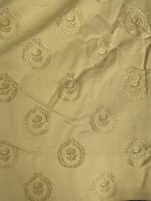 Lot 249 - A Pair of Yellow and Gold Floral Silk Curtains,...