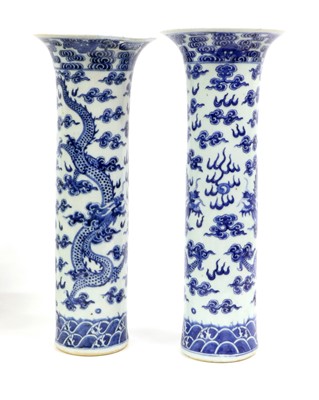 Lot 255 - A Pair of Chinese Porcelain Sleeve Vases, 19th...