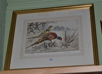 Lot 564 - Henry Wilkinson, Red-legged Partridge and Cock and Hen Pheasant, two coloured dry-point...