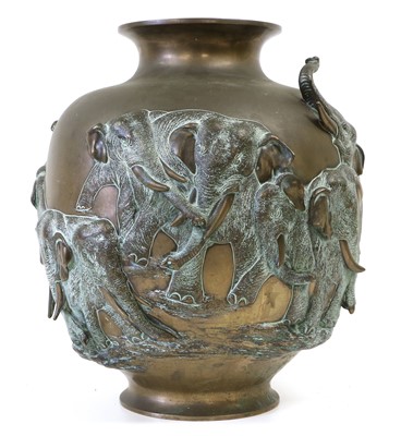 Lot 282 - A Japanese Bronze Vase, Meiji period, of ovoid...