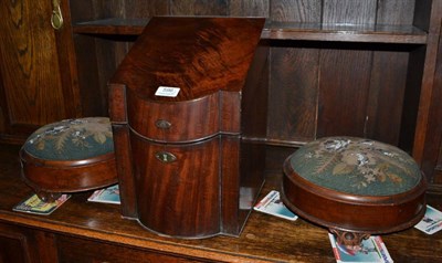 Lot 596 - A pair of Victorian walnut footstools and a mahogany knife box