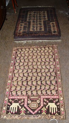 Lot 599 - Balouch Prayer rug, Persian/Afghan Frontier, the camel field with a tree of life enclosed by...