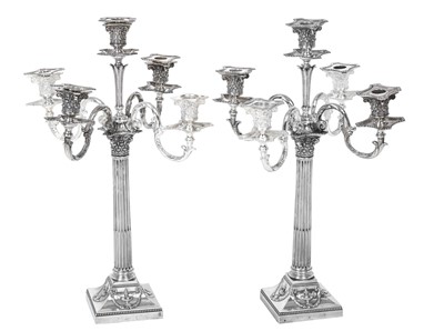 Lot 2114 - A Pair of Victorian Silver Five-Light Candelabra