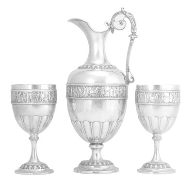 Lot 2284 - An Oversized Victorian Silver Claret-Jug and a Pair of Goblets