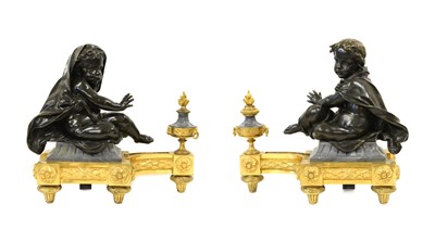 Lot 433 - A Pair of Gilt and Patinated Bronze and Marble...