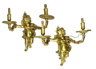 Lot 222 - A Pair of French Gilt Metal Twin-Light Wall...