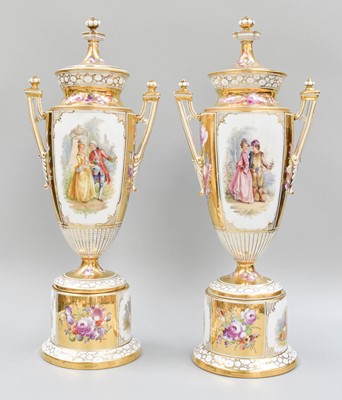 Lot 331 - A Pair of Dresden Porcelain Urns and Covers,...