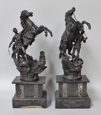 Lot 319 - A Pair of Victorian Spelter Marly Horses, on...