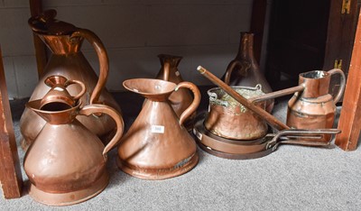 Lot 380 - 19th century Copper Harvest Jugs of Varying...