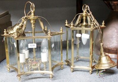 Lot 1238 - A Six Glass Brass Framed Lantern, together...