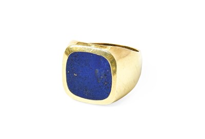 Lot 12 - A Lapis Lazuli Signet Ring, stamped '585',...