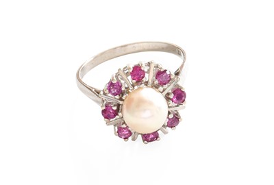 Lot 36 - A Cultured Pearl and Synthetic Ruby Cluster...