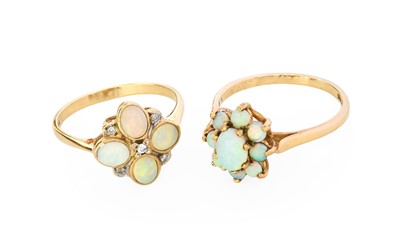 Lot 47 - A 9 Carat Gold Opal and Diamond Cluster Ring,...