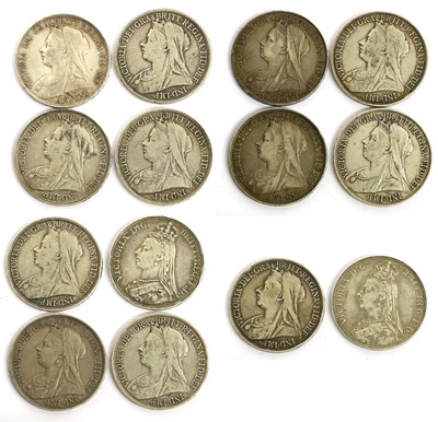 Lot 205 - Assorted Victoria Crowns, 14 coins comprising;...