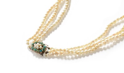 Lot 192 - A Triple Row Cultured Pearl Necklace, with A...