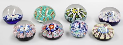 Lot 75 - Eight Polychrome Split Cane Paperweights, 20th...
