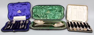 Lot 96 - Three Cased Sets of Silver Flatware,...