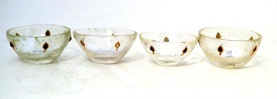 Lot 286 - Four Mughal Gem-Set Rock Crystal Bowls, in 17th century style, set with cabochon stones in gold...