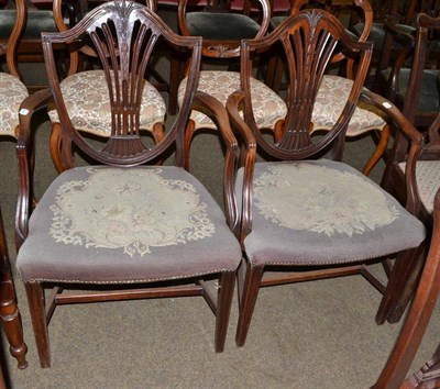 Lot 673 - Pair of George III style elbow chairs