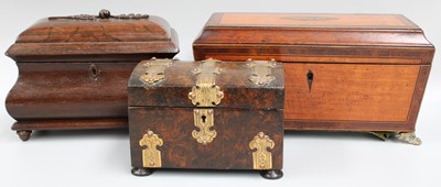 Lot 72 - A Simulated Burr Wood Dome Top Tea Caddy, with...