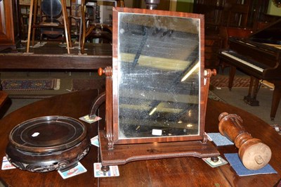 Lot 682 - A Regency mahogany toilet mirror, a large Chinese hardwood vase stand and an oak baluster...