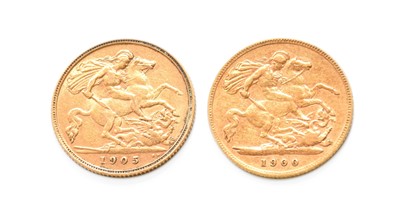 Lot 283 - 2x Half Sovereigns, Victoria 1900, and Edward...