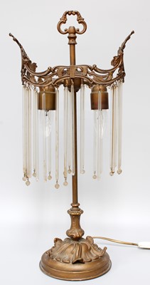 Lot 165 - A Gilt Metal Table Lamp, with glass drops