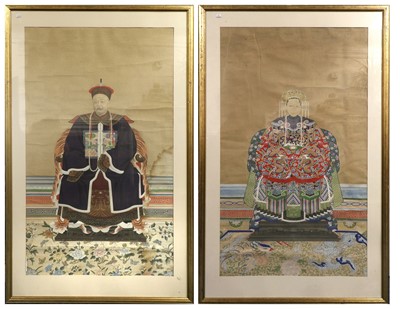 Lot 237 - A Pair of Chinese Ancestral Portraits, each...