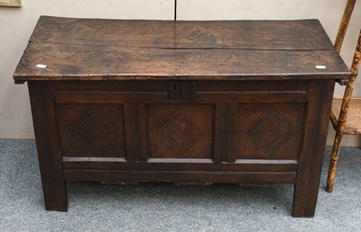 Lot 1189 - A 17th Century Oak Coffer, with three front...