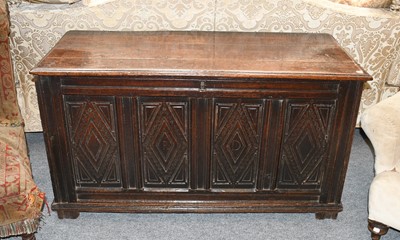 Lot 1332 - An 18th Century Carved Oak Three Panel Coffer,...