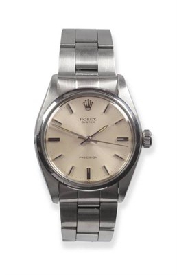 Lot 297 - A Stainless Steel Centre Seconds Wristwatch, signed Rolex, Oyster, Precision, Ref: 6426, 1972,...