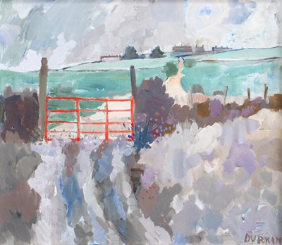 Lot 1088 - Tom Durkin (1928-1990) "The Red Gate" Signed,...