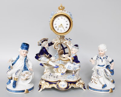 Lot 201 - A Porcelain Mantle Timepiece, and a pair of...