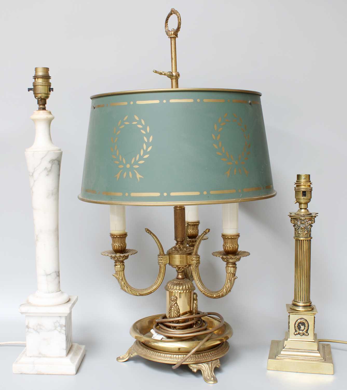 Lot 343 - A Brass Three Light Table Lamp with Toleware...