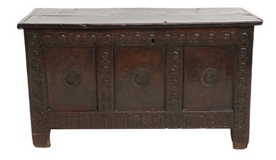 Lot 729 - A Joined Oak Chest, circa 1700, the hinged lid...