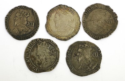 Lot 52 - 5x Charles I, Shillings, group E and F issues...